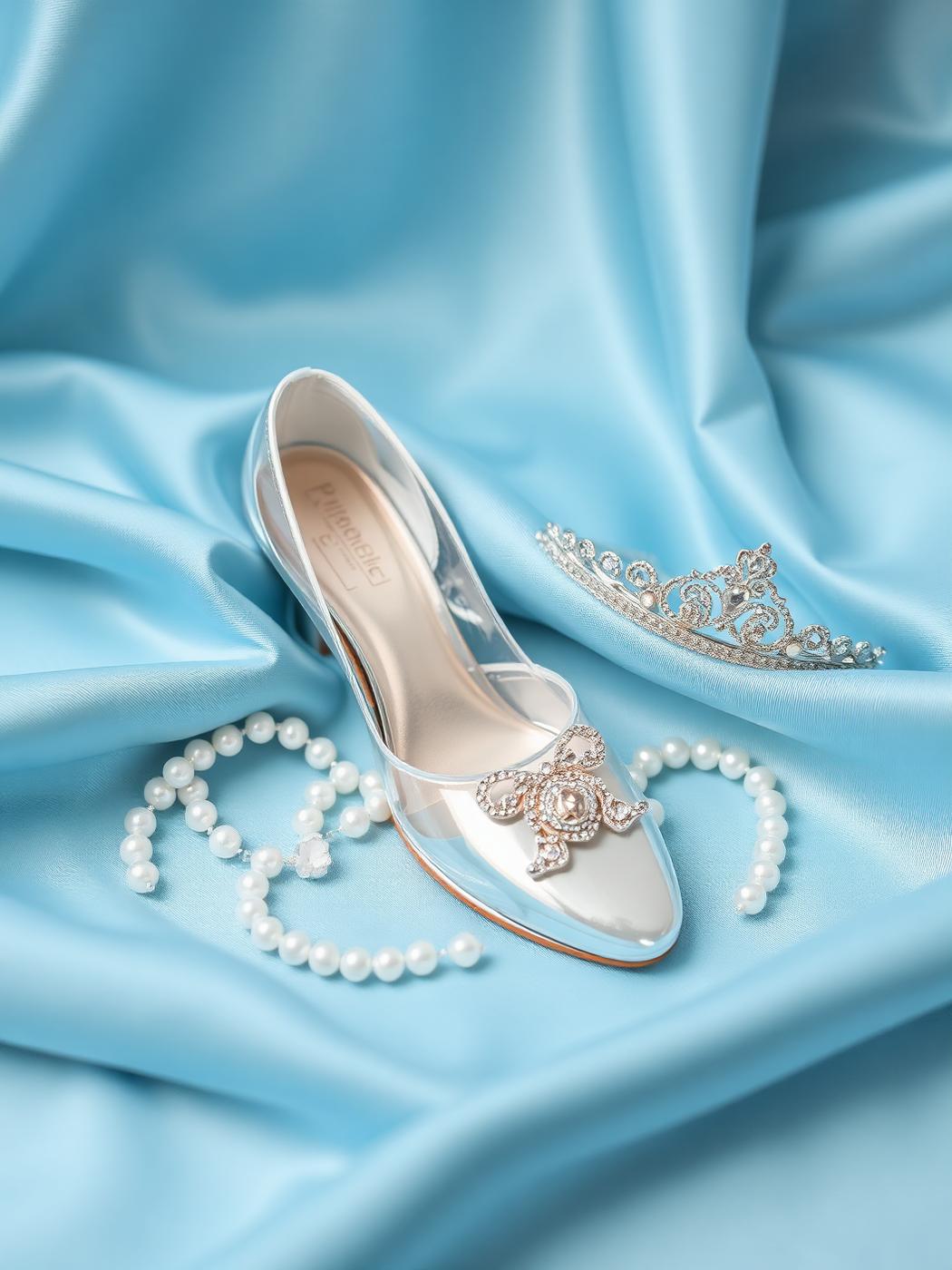 Blue satin ribbon, pearls and tiara